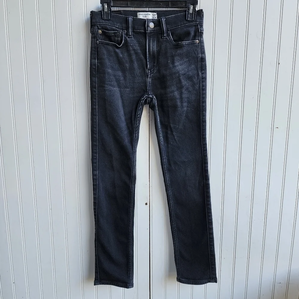 Abercrombie Kids Skinny Jeans Black Wash Slim Stretch Boys Size 13/14 Denim
